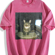 Wash Hacker Cat Meme Vintage Washed T-Shirt in Red