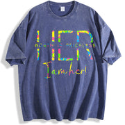 Letter Wear for Daily Vacation Outdoor Ladies vintage washed oversized T-shirt in Blue