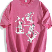 3 Skeletons Skateboarding 90s Vintage Washed T-Shirt in Red