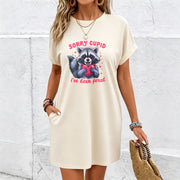 Four-neck Dress \Heart\ Cotton T-Shirt in White