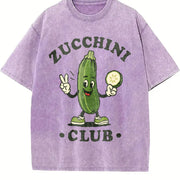 Zucchini Club Veggie Lover Retro Cartoon Vintage Washed T-Shirt in Purple