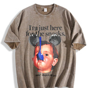 ZestLoop I'm Just Here for the Snacks Vintage Washed T-Shirt in Brown