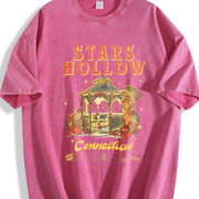 Retro Stars Hollow Vintage Washed T-Shirt in Red