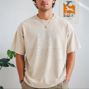 Distressed Athletic Typography Vintage Washed T-Shirt in Beige