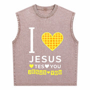 I Love Jesus Love You Vintage Washed Tank Top in Brown