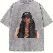Aaliyah Bootleg Rap 90'S vintage washed oversized T-shirt in Gray