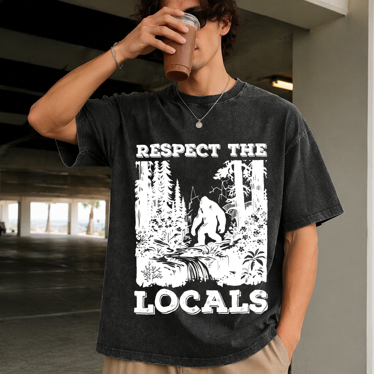 Respect the Locals Bigfoot Vintage Washed T-Shirt in Black