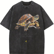 Slow Motion Turtle - Retro and Womenmen gifts vintage washed oversized T-shirt in Black