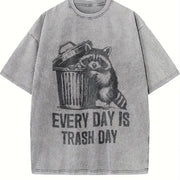 Raccoon Every Day Is Trash Day 90's Vintage Washed T-Shirt in Gray