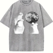 Viral Moon Frog Meme Vintage Washed T-Shirt in Gray