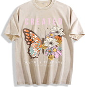 Tops2026women's Retro Vintage Washed T-Shirt in Beige