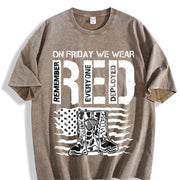 Military Support US Flag & Red Friday for Spring Vintage Washed T-Shirt in Brown