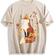 Fox Fashionable Vintage Washed T-Shirt in Beige