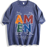 AMEN Agree With God Move With God vintage washed oversized T-shirt in Blue