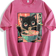 Ramen Cat Vintage Washed T-Shirt in Red