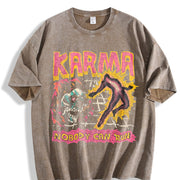 Karma Nobody Can Run Skull Sleeveless Tank Vintage Washed T-Shirt in Brown