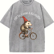 Off To Cause A Kerfuffle Opossum Meme Mental Health vintage washed oversized T-shirt in Gray