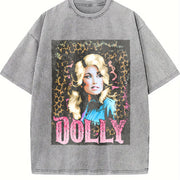 Dolly Parton Retro 80s Country Music Autograph Vintage Washed T-Shirt in Gray