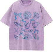 Seashell Coquette Beach Vintage Washed T-Shirt in Purple