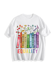 Equal Rights Book Flower Cotton T-Shirt in White