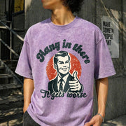 Hang in There Retro Vintage Washed T-Shirt in Purple