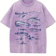 Fish Tattoo Retro Fisher Vintage Washed T-Shirt in Purple
