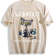 Workout Because Murder Is Wrong Cat Vintage Washed T-Shirt in Beige