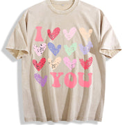 Valentine's Day Loose- Basic Stylish Vintage Washed T-Shirt in Beige