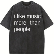 I like Music more than People Music Lover Introvert vintage washed oversized T-shirt in Black