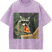 Raccoon Eating Pizza vintage washed oversized T-shirt in Purple