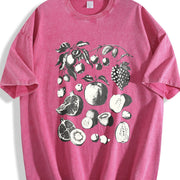 Fruits and Berries Retro 90s Tattoo Vintage Washed T-Shirt in Red