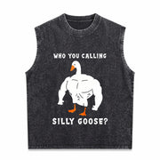 Silly Goose Gym Meme Vintage Washed Tank Top in Black