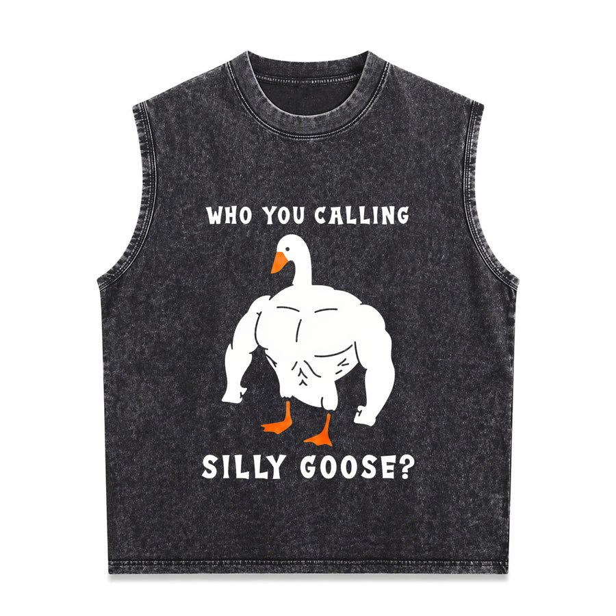 Silly Goose Gym Meme Vintage Washed Tank Top in Black