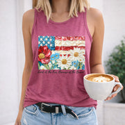 Floral Patriotic USA Women's Color Cotton Tank Top in Red