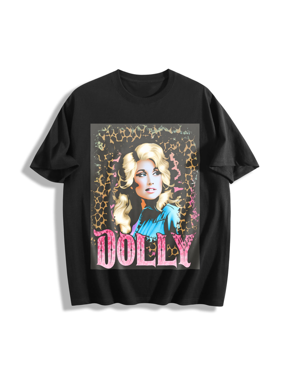 Dolly Parton Retro 80s Country Music Autograph Cotton T-Shirt in Black