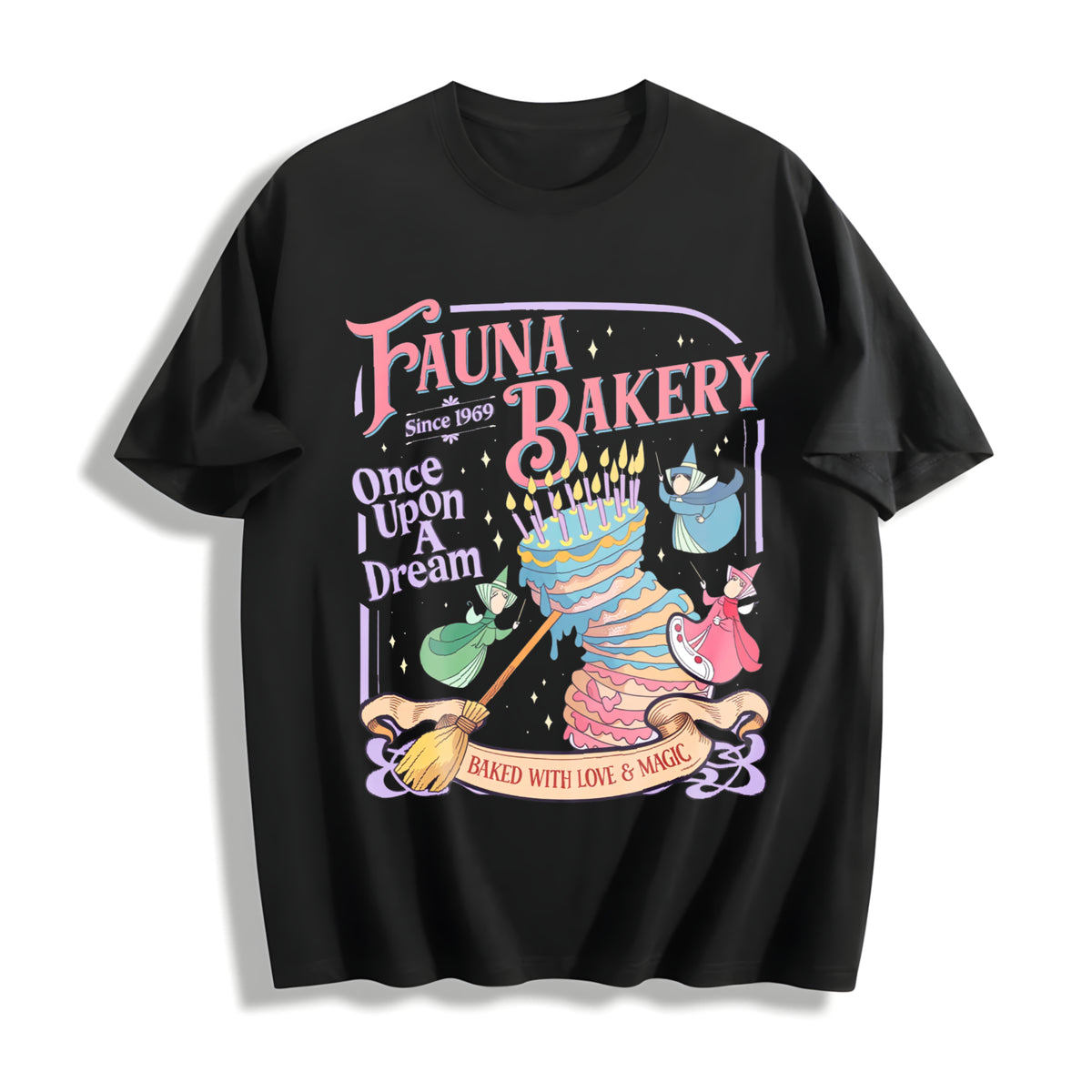 Fairy Godmother Baking Cotton T-Shirt in Black
