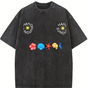 Coastal Icons Embroidered Vintage Washed T-Shirt in Black