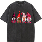 Valentine's Day Loose Basic Vintage Washed T-Shirt in Black