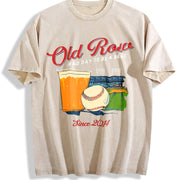 ZestLoop Baseball Beer Sports Printing Vintage Washed T-Shirt in Beige