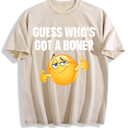 Guess Who's Got Meme Statement Vintage Washed T-Shirt in Beige
