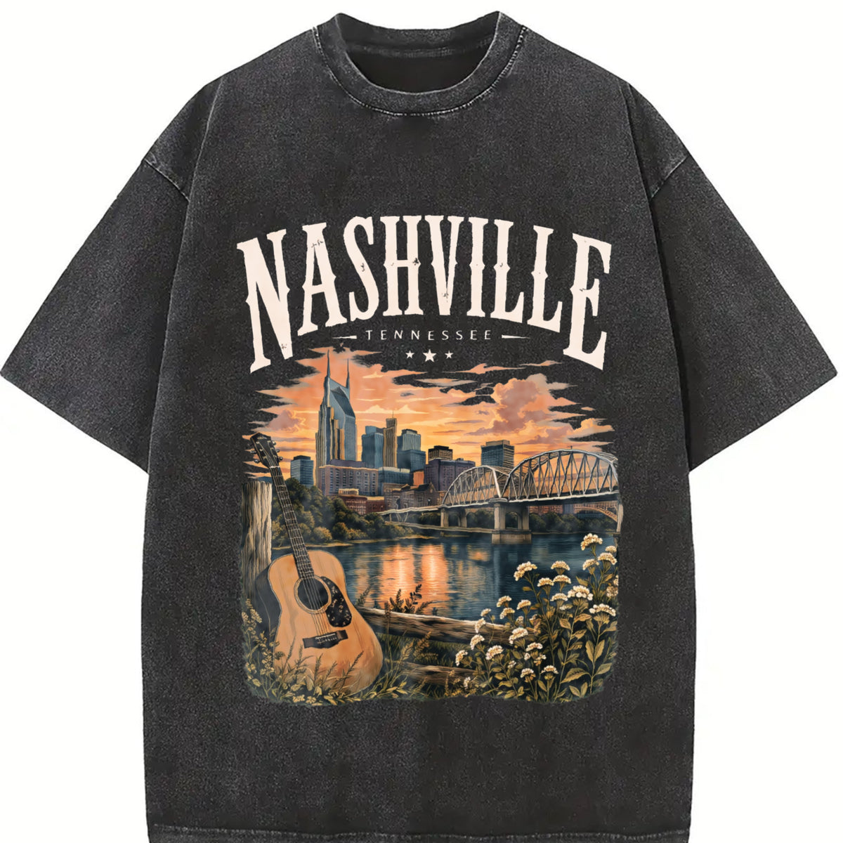 Nashville Tennessee Vintage Washed T-Shirt in Black