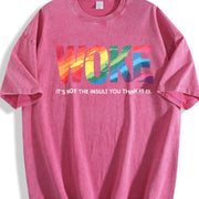 Woke Is Not An insult Social Justice Human Rights vintage washed oversized T-shirt in Red