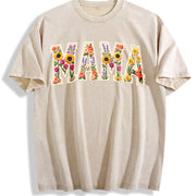 Mama Patchwork Flower Vintage Washed T-Shirt in Beige