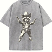 Cowboy Raccoon Retro Raccoon Vintage Washed T-Shirt in Gray