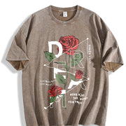 1pc Retro Rose Vintage Washed T-Shirt in Brown