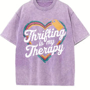Thrifting Is My Therapy Vintage Washed T-Shirt in Purple