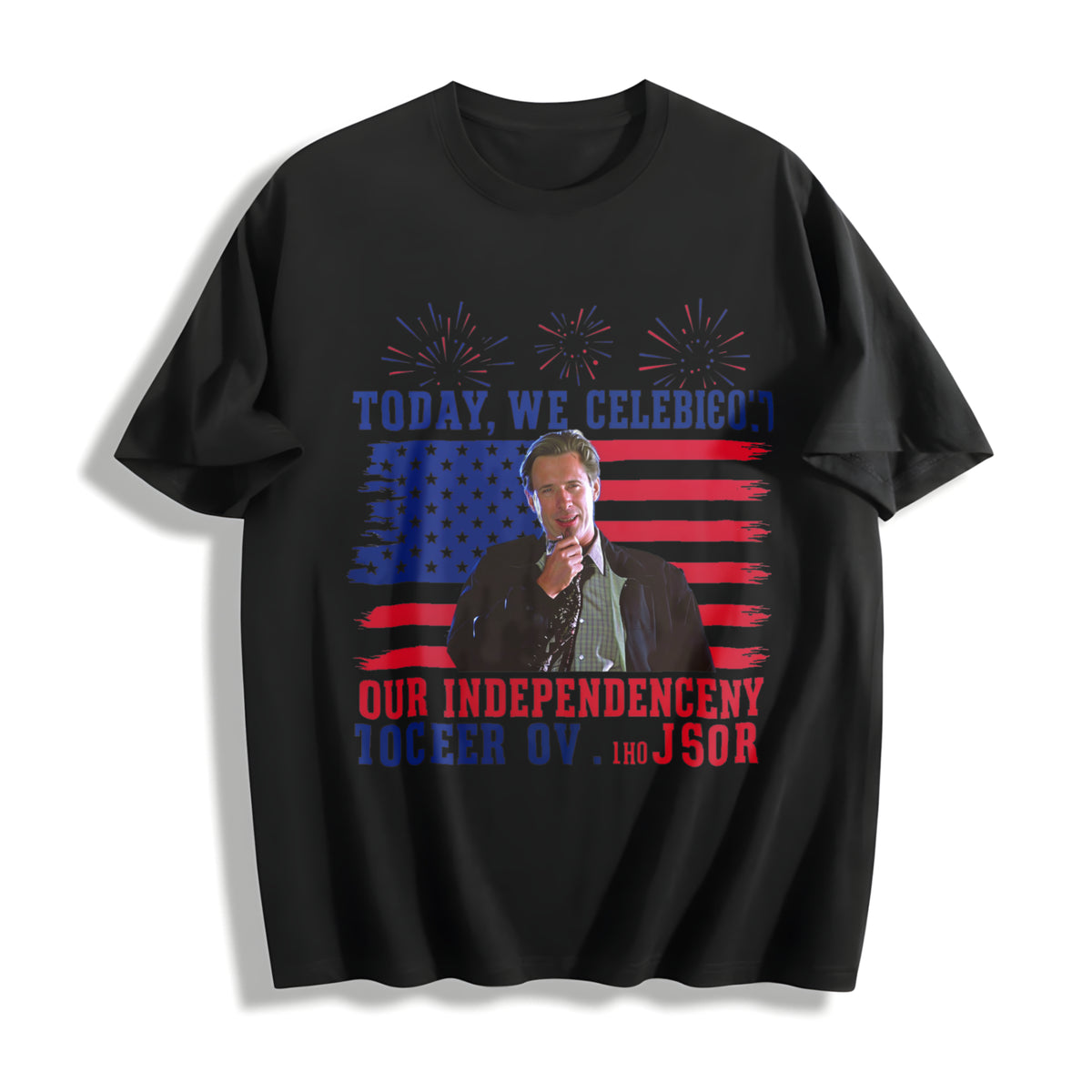 Independence Day Retro USA Fighter Cotton T-Shirt in Black