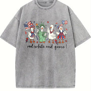 Patriotic Goose 4th Goose Vintage Washed T-Shirt in Gray