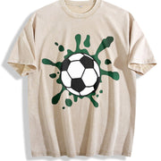 Soccer Ball Paint Splatter Vintage Washed T-Shirt in Beige