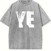 Distressed T White 'Ye' with Silhouette Vintage Washed T-Shirt in Gray
